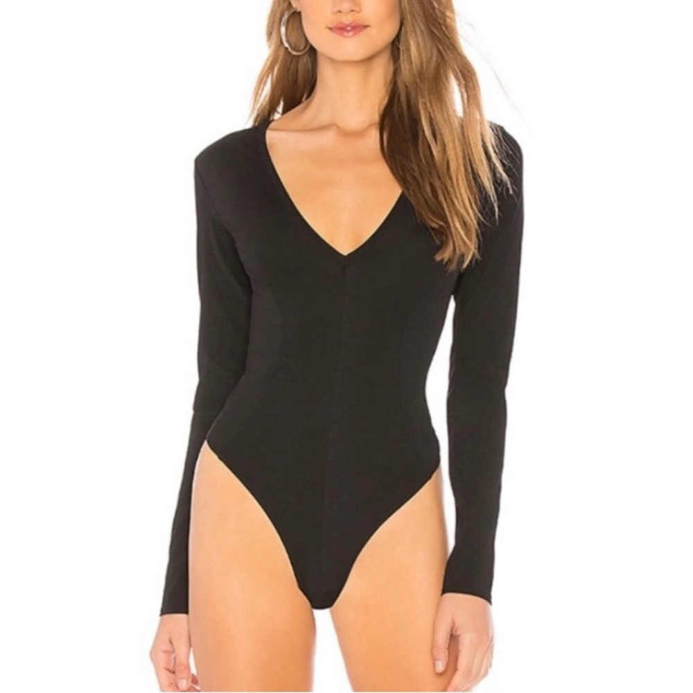 Free People v-neck body suit, black, sz small —NWOT